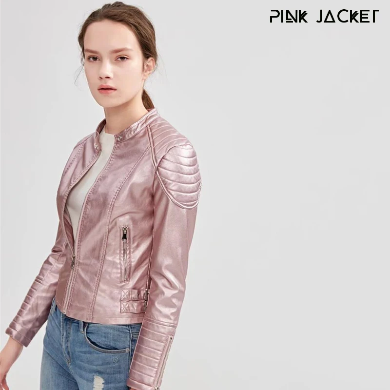 Куртка TMODA280 женская из искусственной кожи верхняя одежда на молнии блестящее