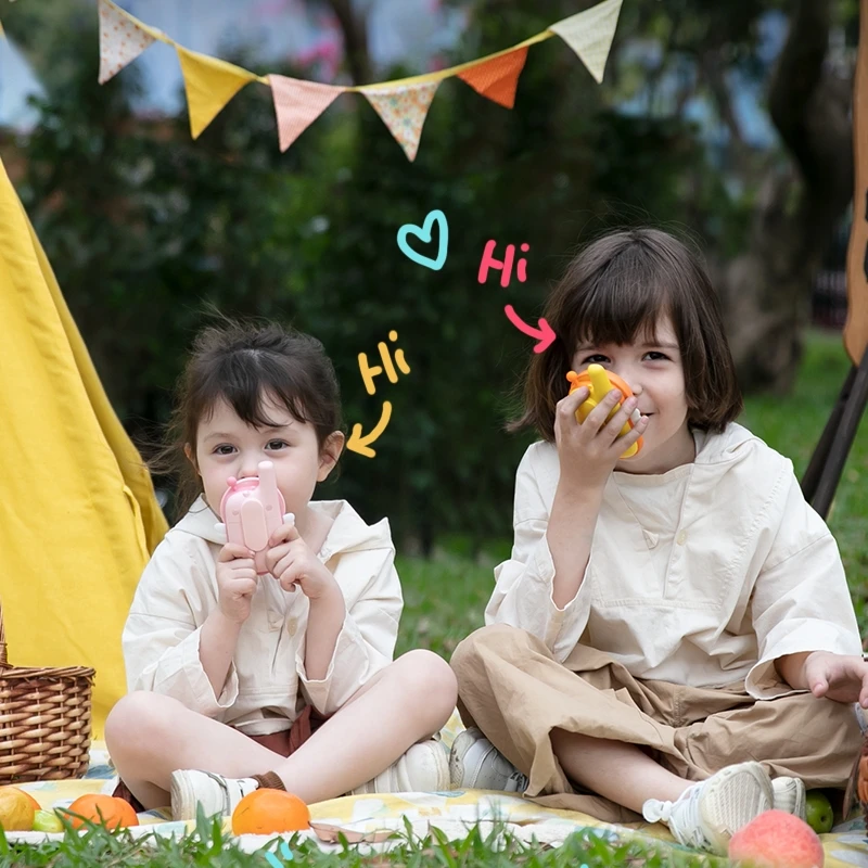2pcs kids walkie talkie 3km range uhf radio lanyard interphone childrens mobile phone cute rabbit toys for girls boys birthday free global shipping