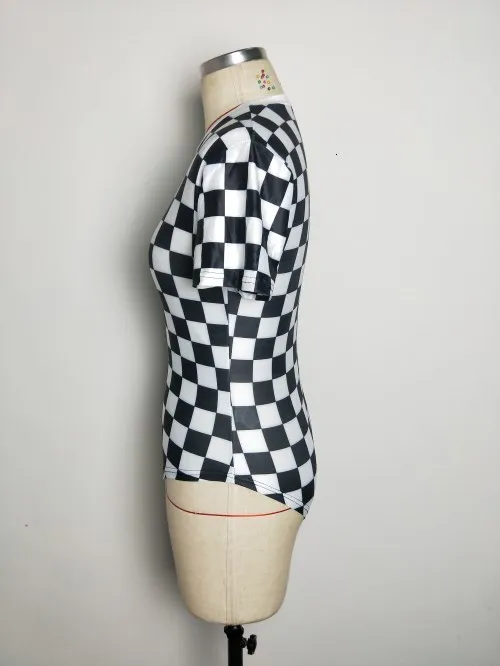 Женский клетчатый боди с коротким рукавом летний обтягивающий в стиле пэчворк