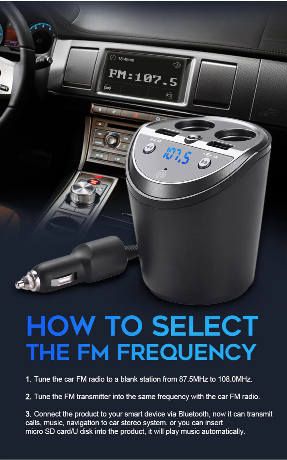 VR робот Bluetooth FM трансимтер модулятор Handsfree автомобильный комплект с подстаканником двойной прикуриватель Разветвитель USB зарядное устройство