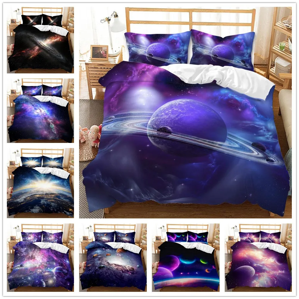 

Universer Planet 3D Bedding Set Boys Single Bed Duvet Cover Set with Pillowcase Teenagers Bedclothes Bed Quilt Cover Set Double
