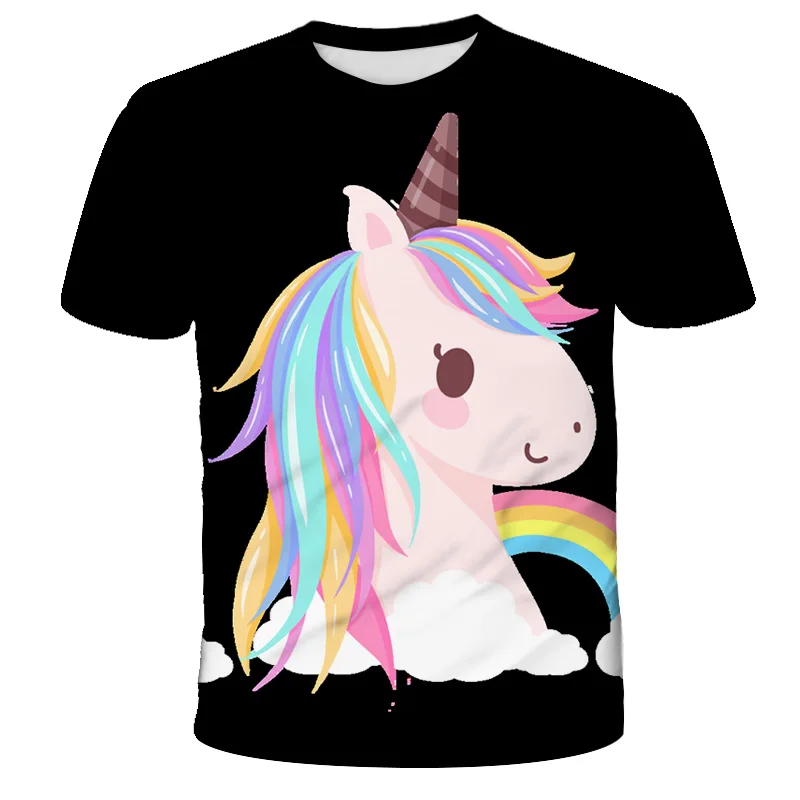 New Kids Girls T-Shirts Pink Unicorn 3 4 5 6 7 8 9 10 11 12 13 14 Years Old Clothing Tops |
