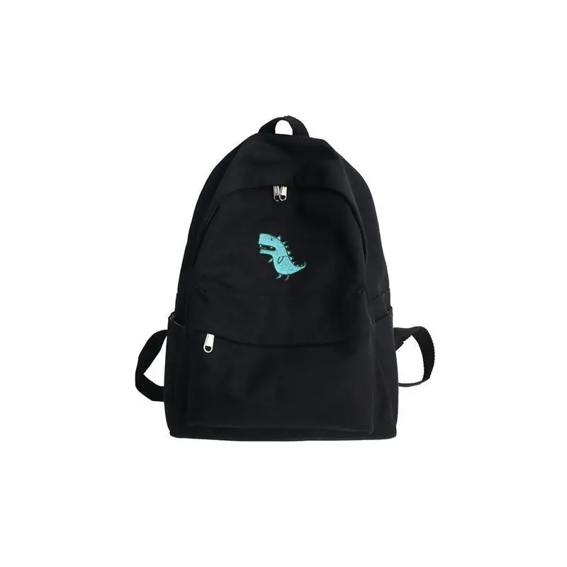 

Women's Korean Style Canvas Backpack Fashion Campus Bag Large Capacity Small Dinosaur Printing Backpacks Book Bag Black White