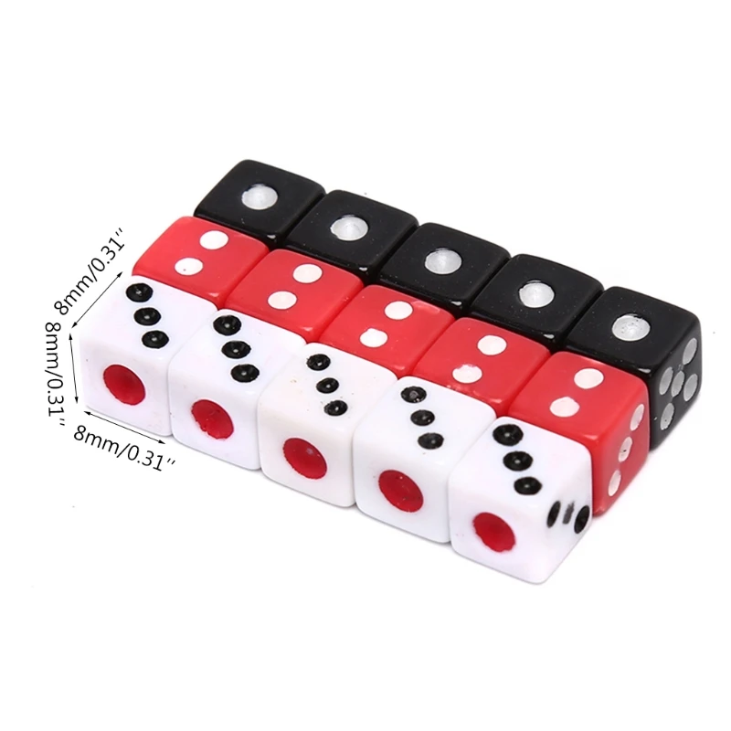 

OOTDTY 100pcs 8mm Acrylic Dice White/Red/Black Gaming Dice Standard Six Sided Decider Birthday Parties Board Game Dice
