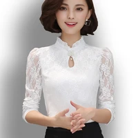 2020 womens new chiffon lace blouses tops fiminina blusa long puff sleeved shirt ruffled button tops plus size 6xl