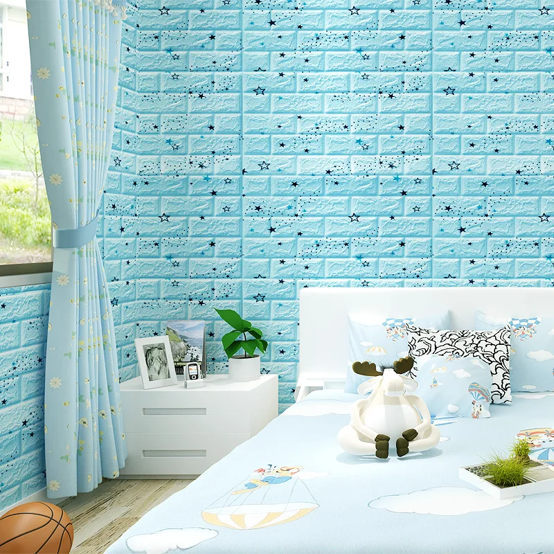 

70x77cm 3D Brick Wallpapers Star Printed XPE Foam Self-Adhesive Waterproof Wall Paper Cute Kid Children Room Decorate Stickers