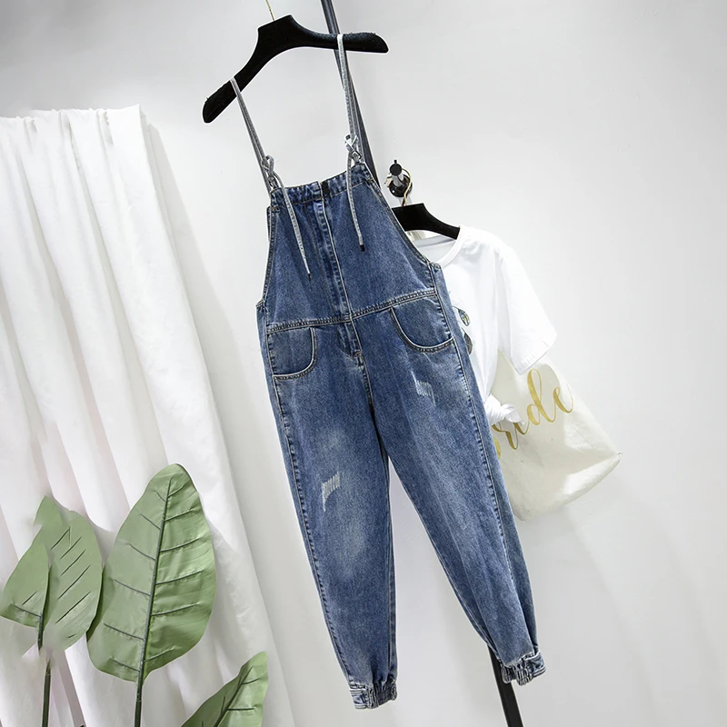 

JVCAKE 2021 Spring Plus Size Women'S Fat Sister Fashion Slimming All Match Denim Overalls Light Blue With Pockets L XL XXL XXXL