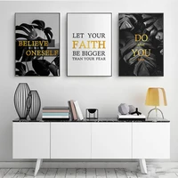 nordic modern simple poster black monstera leaf golden quote canvas painting art print wall pictures for living room home decor