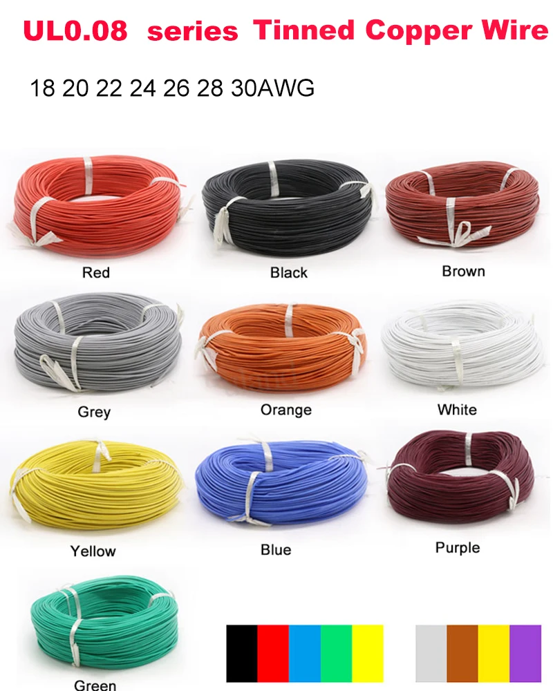 

2/5/10M Single Strand Wire 18/20/22/24/26/28/30AWG Voltage 600V TEMP 200° American Standard Soft Silicone Copper Wire Appliance