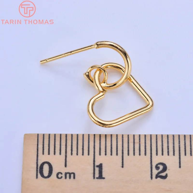 6 шт. позолоченные серьги гвоздики в форме сердца 12 мм|Серьги-гвоздики| |