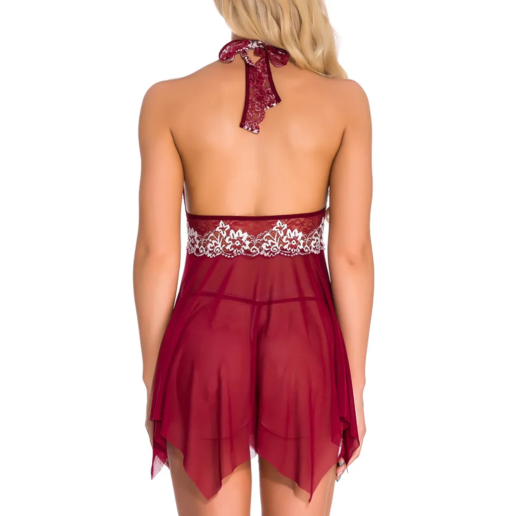 

2019 Fashion Sexy Solid Color Explosion Nightdress Women's Comfortable Look Lace Sexy Backless Nightdress Set 40*