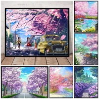 mosaic 5d diamond painting japanese anime scene pink cherry blossom kit cross stitch embroidery artwork poster for room decor