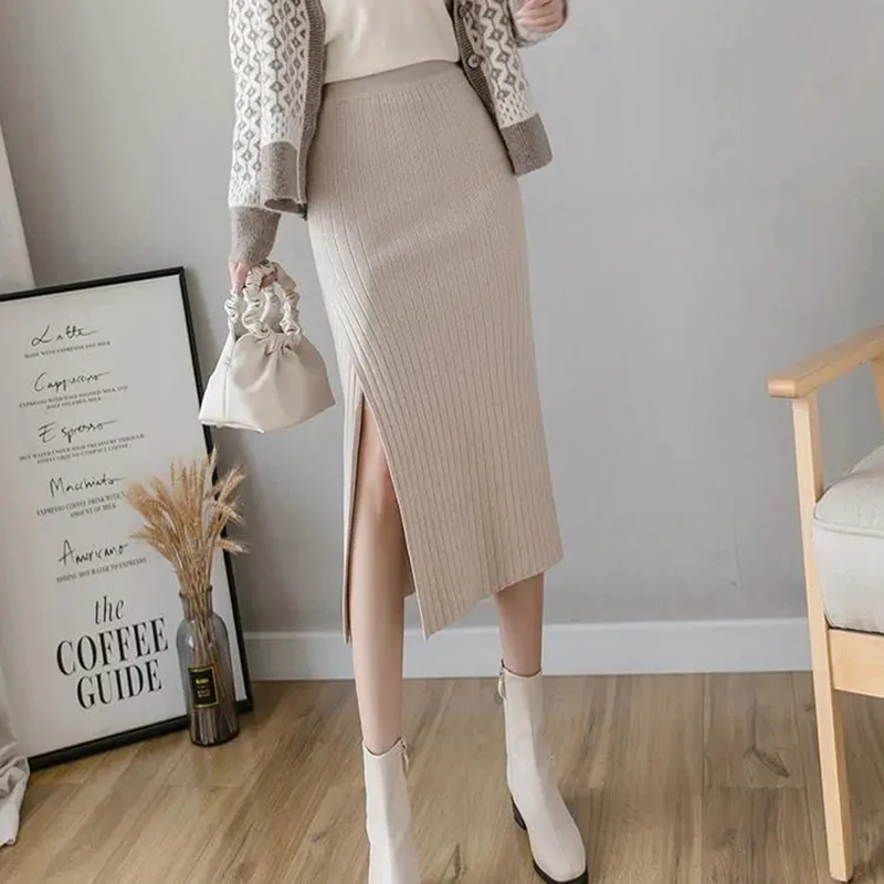 Облегающая трикотажная юбка с Боковым Разрезом для женщин Повседневная