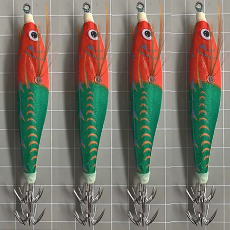 40Pcs Fishing Lure 10cm 10g Squid Hook Luminous Wobblers Jigs Octopus Cuttlefish Wood Shrimp Hard Baits 3D Eyes