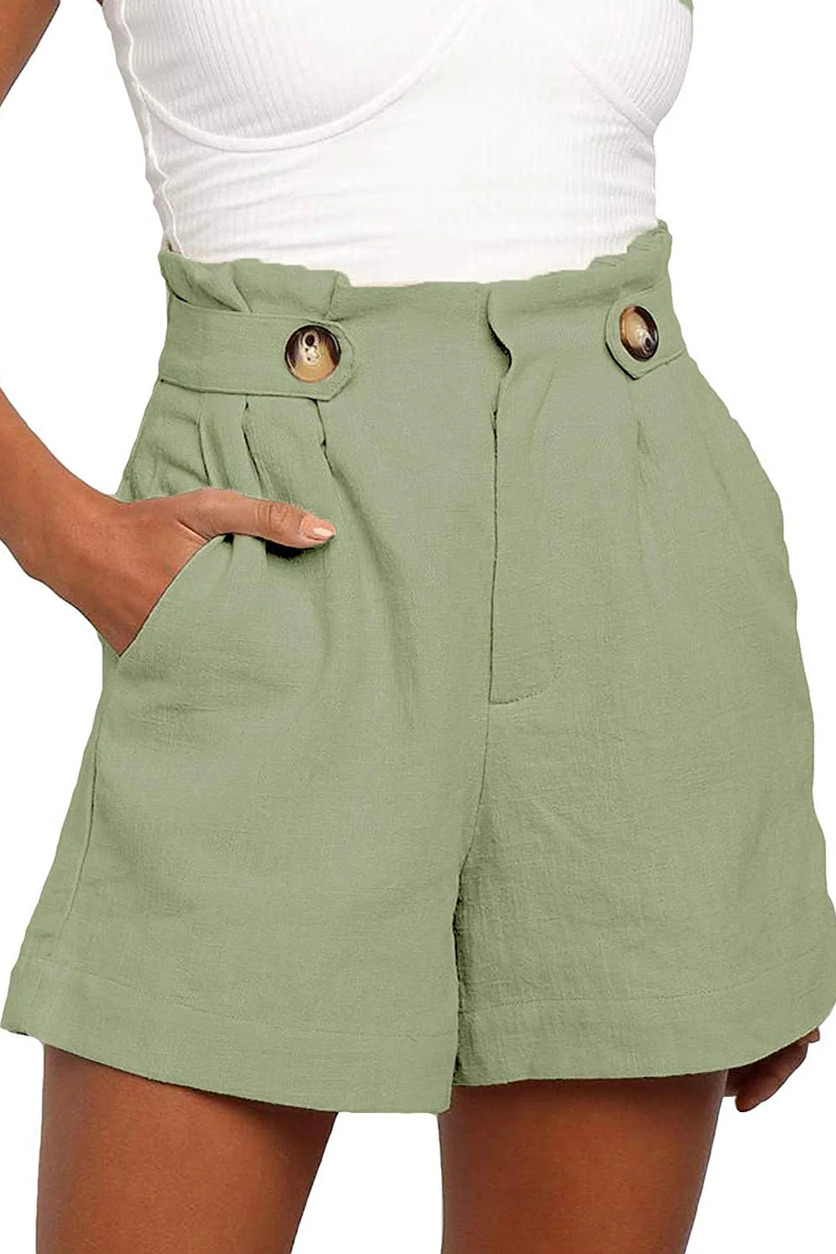 

New Fashion Plaid Shorts Woman Shorts Summer Mid Waist Casual Pocket White