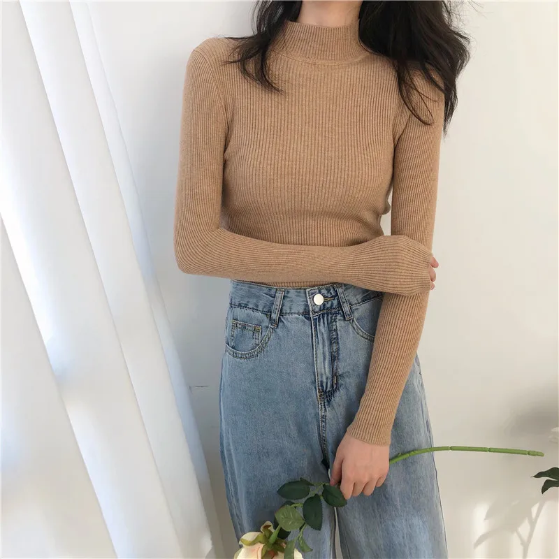 

2020 Autumn Winter Thick Sweater Women Knitted Ribbed Pullover Sweater Long Sleeve Turtleneck Slim Jumper Soft Warm Pull Femme