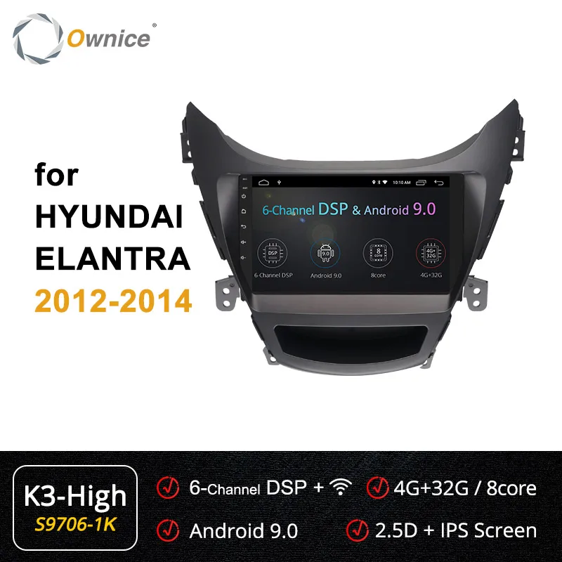 Ownice K1 K2 K3 K5 K6 ANDROID 9,0 8 core автомобильный DVD gps радио для HYUNDAI ELANTRA 2011 2012 2013 4 аппарат не привязан к оператору сотовой связи DSP 360 панорама - Цвет: S9706-1 K3 high