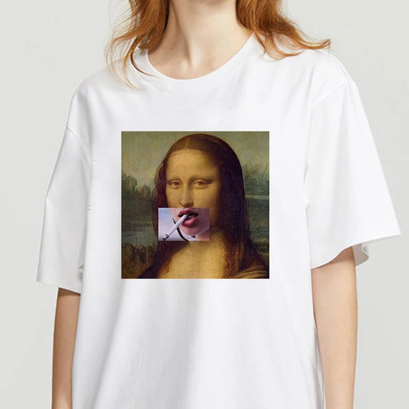 

women New summer spoof Mona Lisa Printing T Shirts Women Aesthetics funny Tshirts Casual Short Sleeves Tops t-shirt Female Cloth
