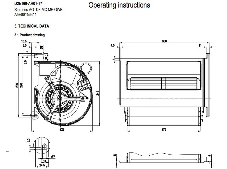 Немецкий D2E160-AH01-17 6SL3362-0AF01-0AA1 M2E074-LA Siemens 230V 410W центробежный вентилятор