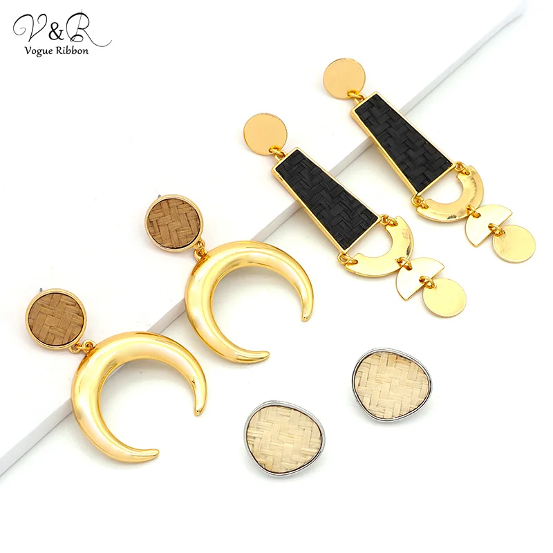 Новые трендовые серьги 2020 геометрические Semilunar ручная работа соломенная бумага