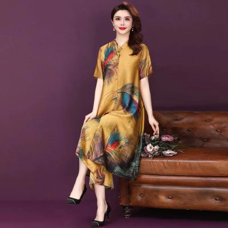 Женское платье свободного покроя элегантное из двух частей с принтом и широкими