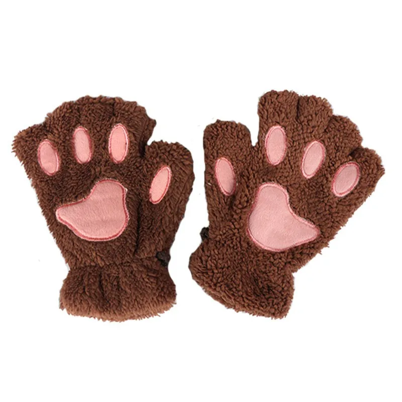 

Half Finger Cartoon Gloves Female Winter Cute Open Finger Gloves Thickened Fluffy Bear Palm Half Finger Cat Palm Claw Gloves