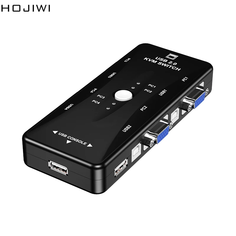 HOJIWI USB совместный квм-переключатель 4 порта VGA SVGA USB 2,0 разветвитель для принтера мыши клавиатуры флеш-накопителя коммутатор коробки адаптера AD13