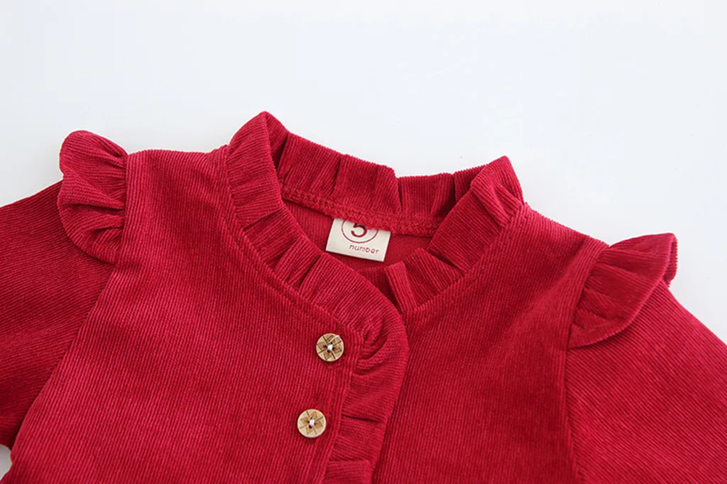 Детское однотонное платье принцессы с длинными рукавами и оборками для