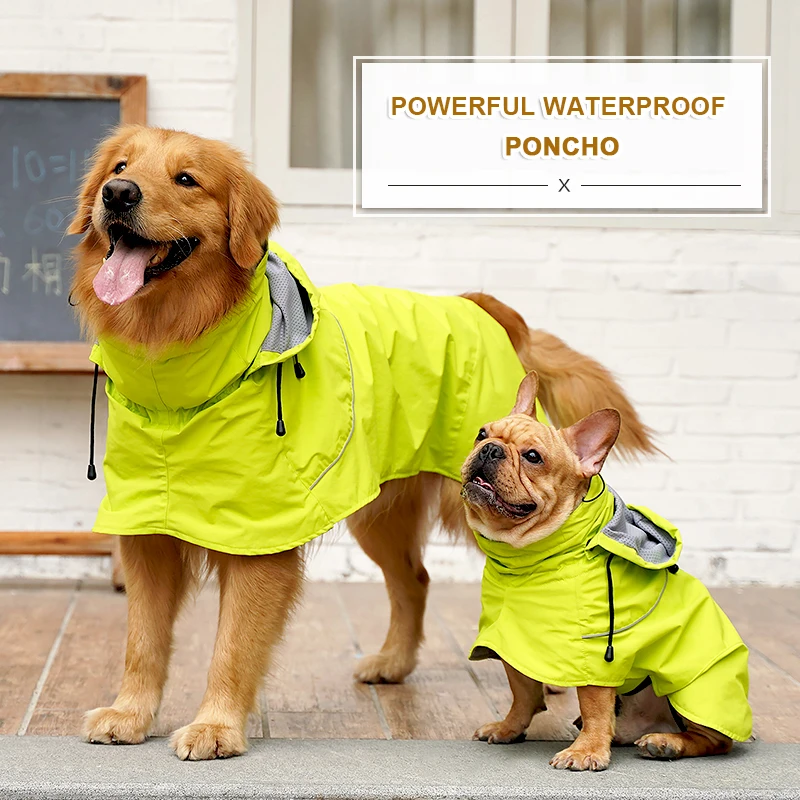 Reflective Dog Raincoat Rain Coat Jacket Poncho Detachable Cap Waterproof Pet Clothes Safety Rainwear For Large Dogs Labrador | Дом и сад