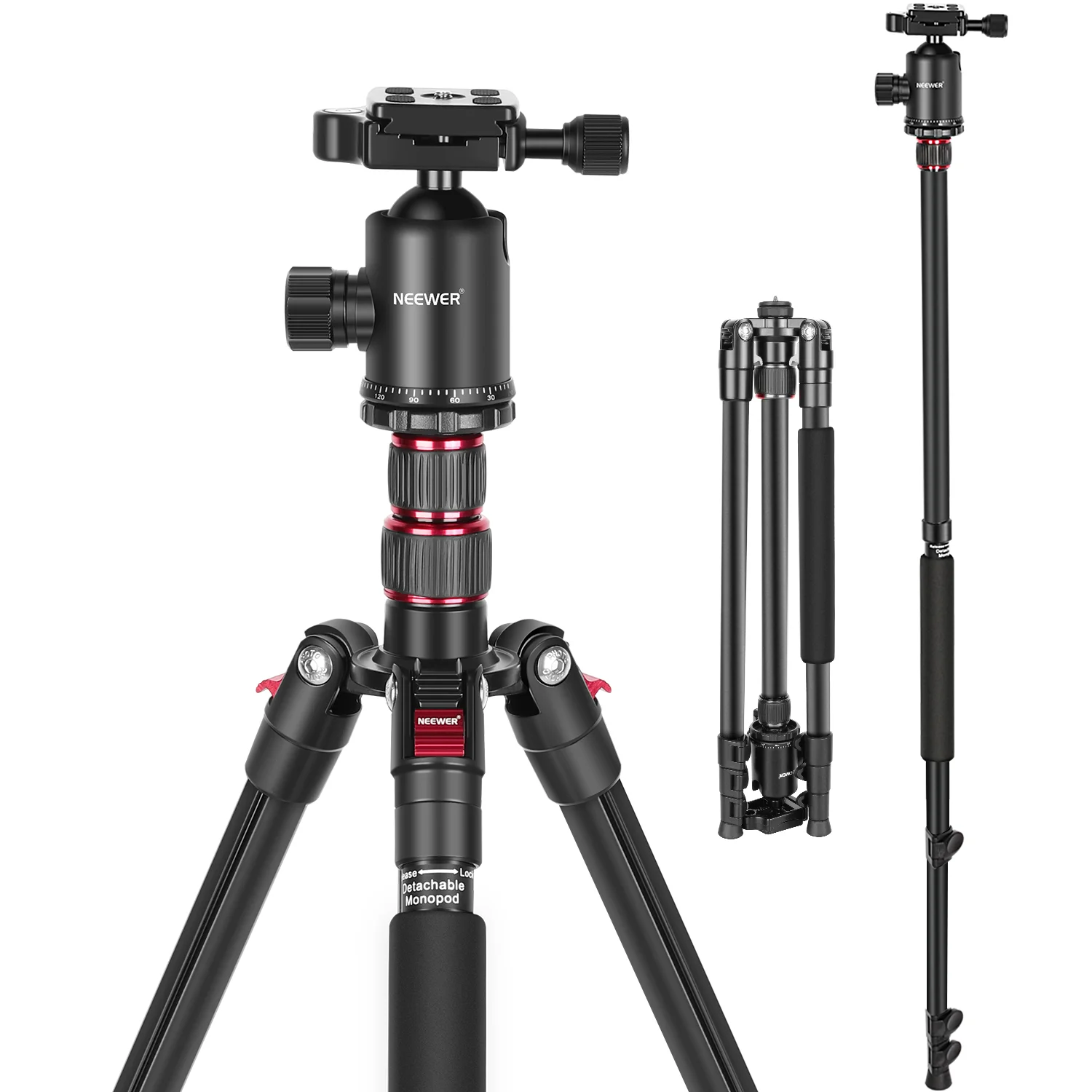 Neewer 77-Inch Tripod, Camera Tripod for DSLR, 2-in-1 Compact Aluminum Tripod Monopod with 360 Degree Ball Head, 2 Center Axis