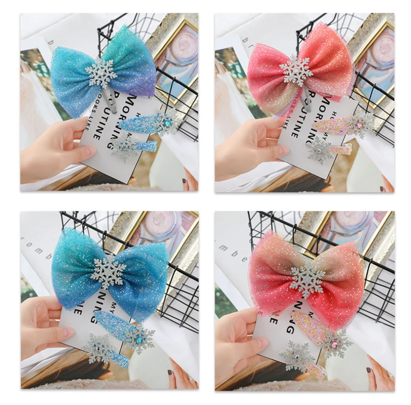 1/3 шт. заколки для волос принцессы детские с бантиком и снежинками милые цветные