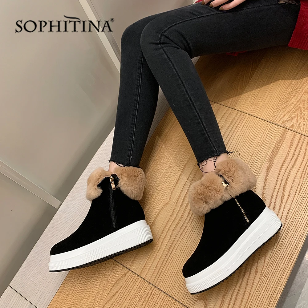 SOPHITINA/очень теплые ботинки; Высококачественная модная удобная женская обувь из коровьей замши на молнии с круглым носком; Новые ботильоны; PO296