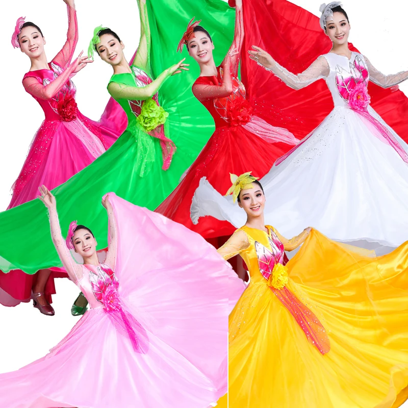 

Новая женская юбка фламенко для взрослых, открытая танцевальная юбка-качели, современное этническое танцевальное платье, длинная юбка с ис...