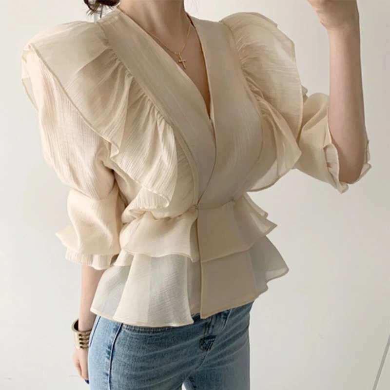 Летнее платье на шнуровке с v образным вырезом женские блузы длинным рукавом