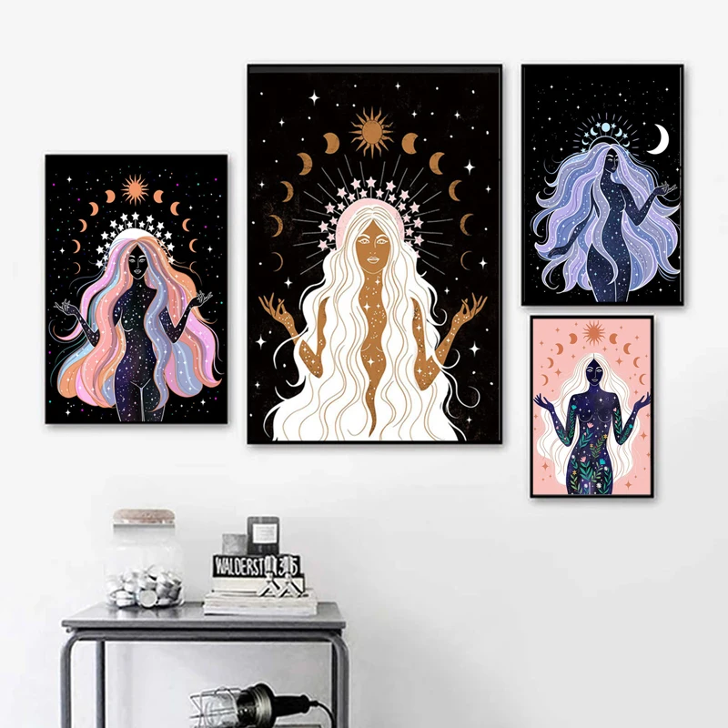 

Bohemian Witch Earth Celestial Body Star Moon Sun Goddess Creativity Poster Canvas Paints and Prints Living Room Home Decoration