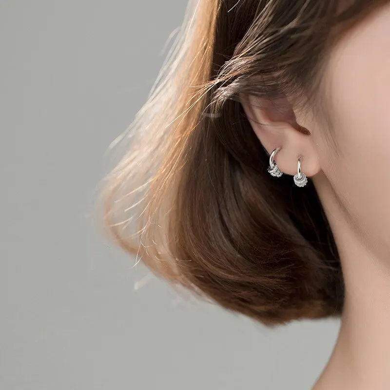 

A00754 Jazaz Real 925 Sterling Silver Geometric Circle Lucky Ear Buckle for Women Two Kinds of Earrings To Wear Fine Jewelry