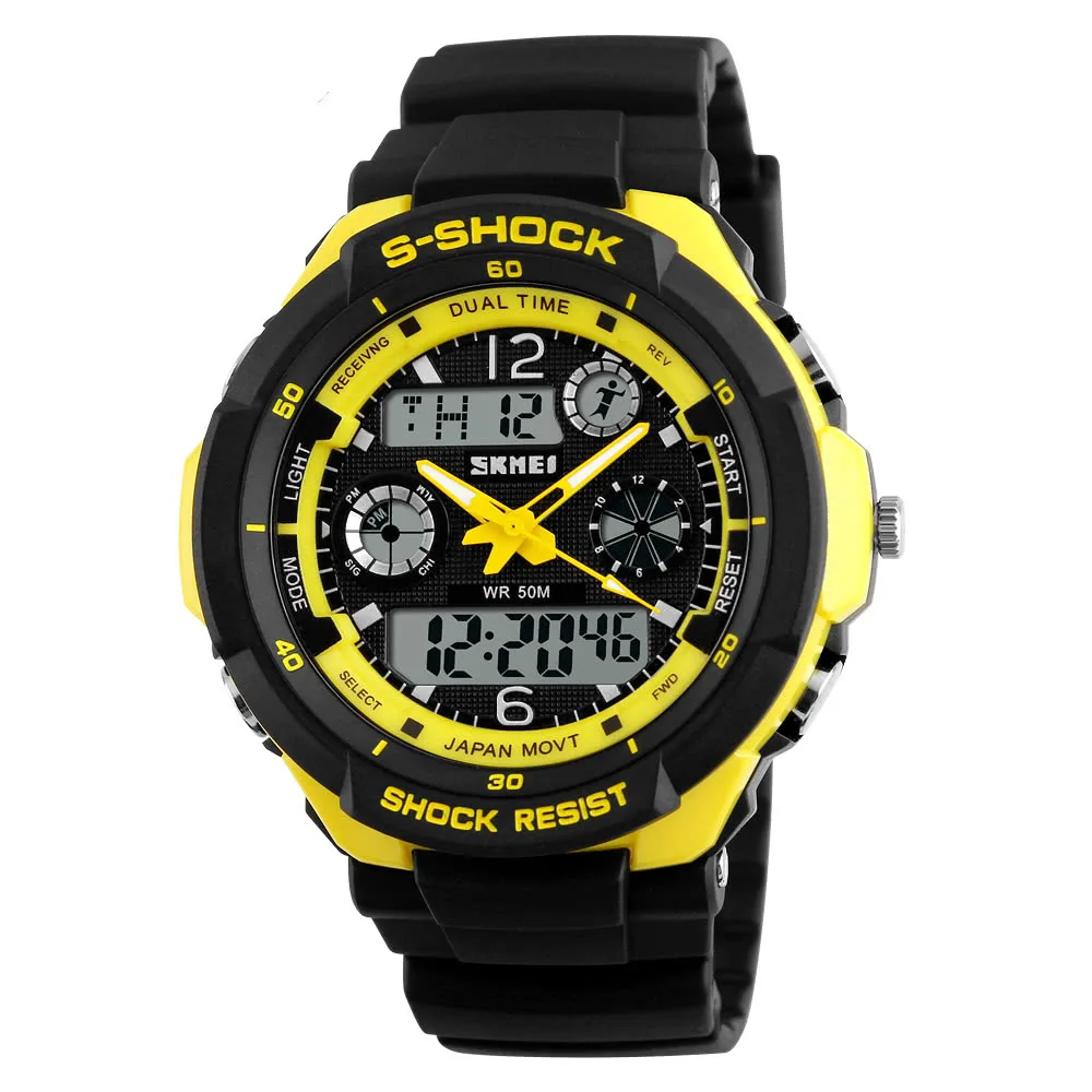 

【USA Warehouse】5ATM Water Resistant Dual Time Fashion Men LCD Digital Stopwatch Chronograph Date Alarm Casual Sports Wrist Watch