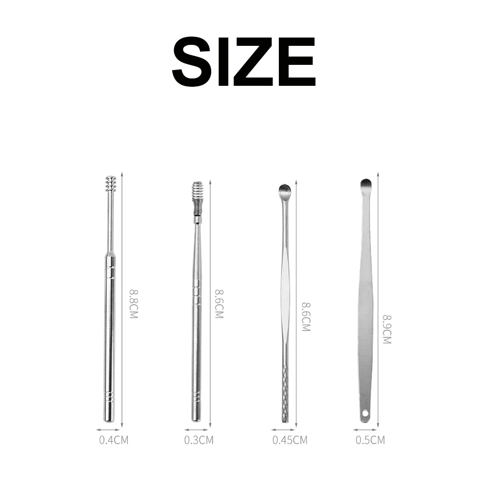 6PCS Ear Cleaner Wax Removal Tool Earpick Sticks Earwax Remover Curette Pick Cleaning Cleanser Spoon Health Care |