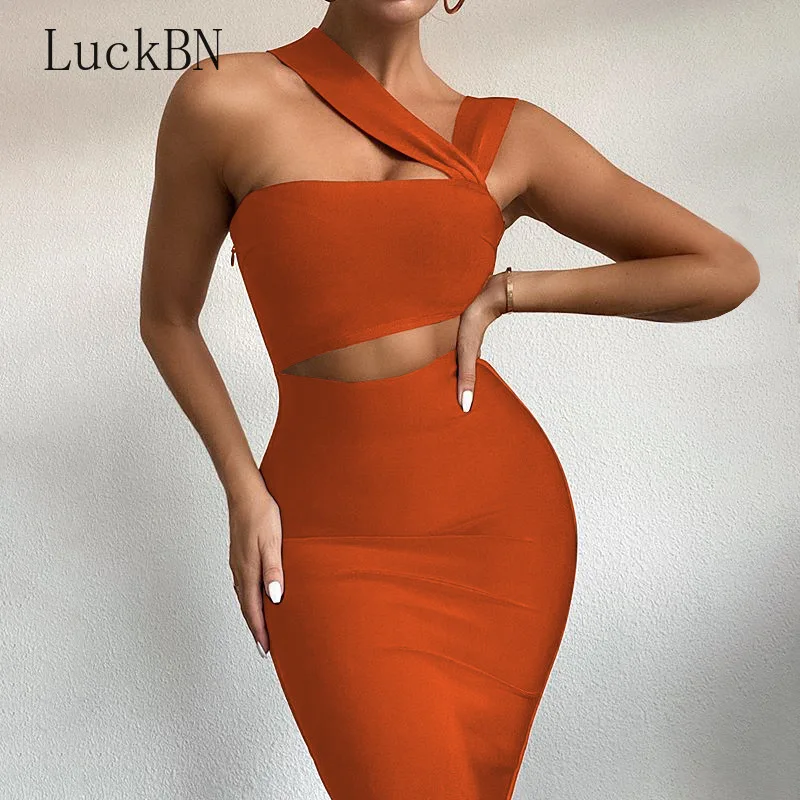 

2021 Spring Summer Midi Dress Women Clothing Bodycon Bandage Hollow Out Nightclub Dress Elegant Sleeveless Sexy Party Club Dress