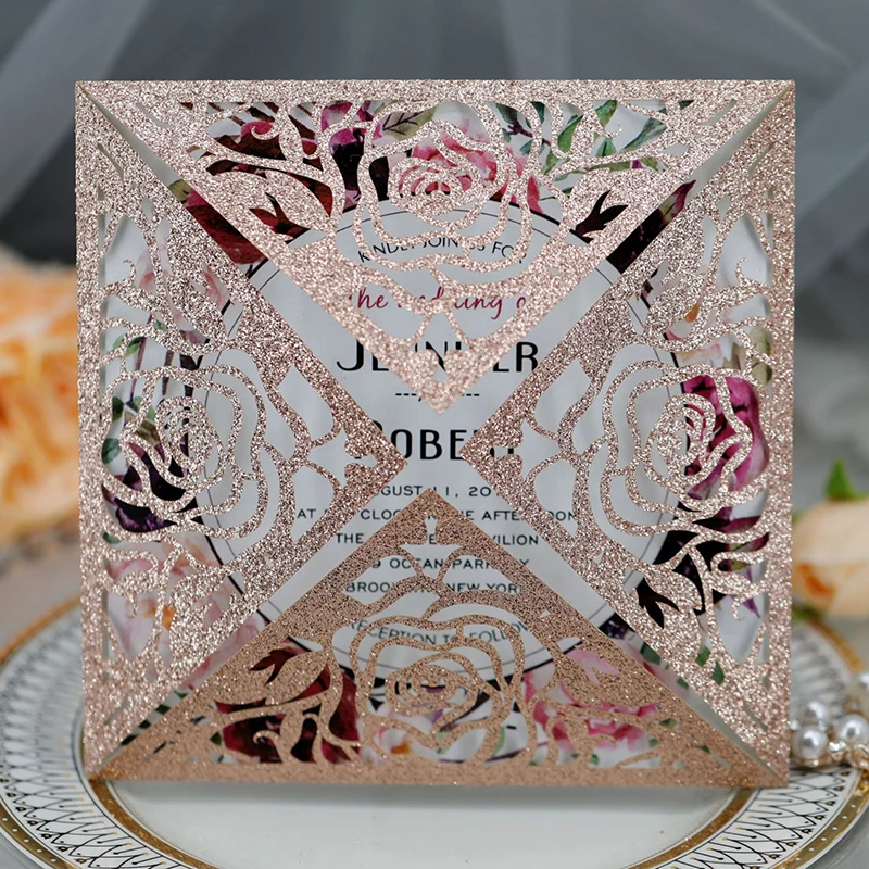 50 шт. блестящие бумажные Полые Цветы лазерная резка свадебные пригласительные