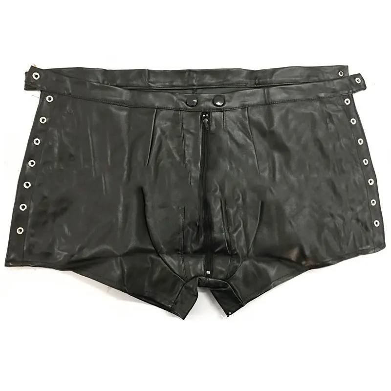 Сексуальное мужское короткое боксерское бандаж из искусственной кожи на молнии