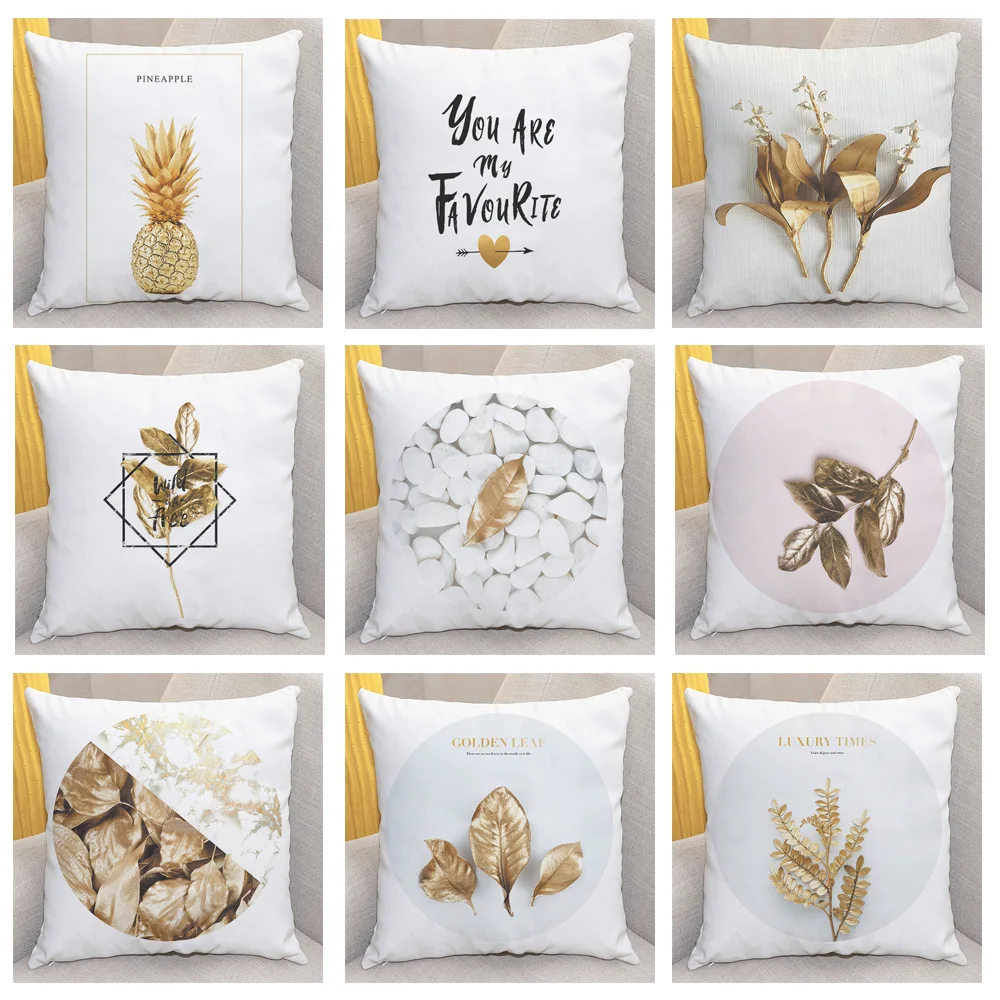 

45X45CM Gold Plant Bed Car Pillowcase Retro European Style Sofa Cushion Cover Home Decorative Peach Skin Pillow Cover Cushion