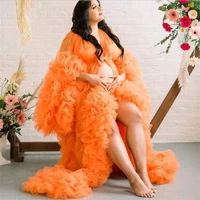 a line orange prom dresses with ruffles maternity robes for photo shoot elegant boudoir lingerie bathrobe nightwear