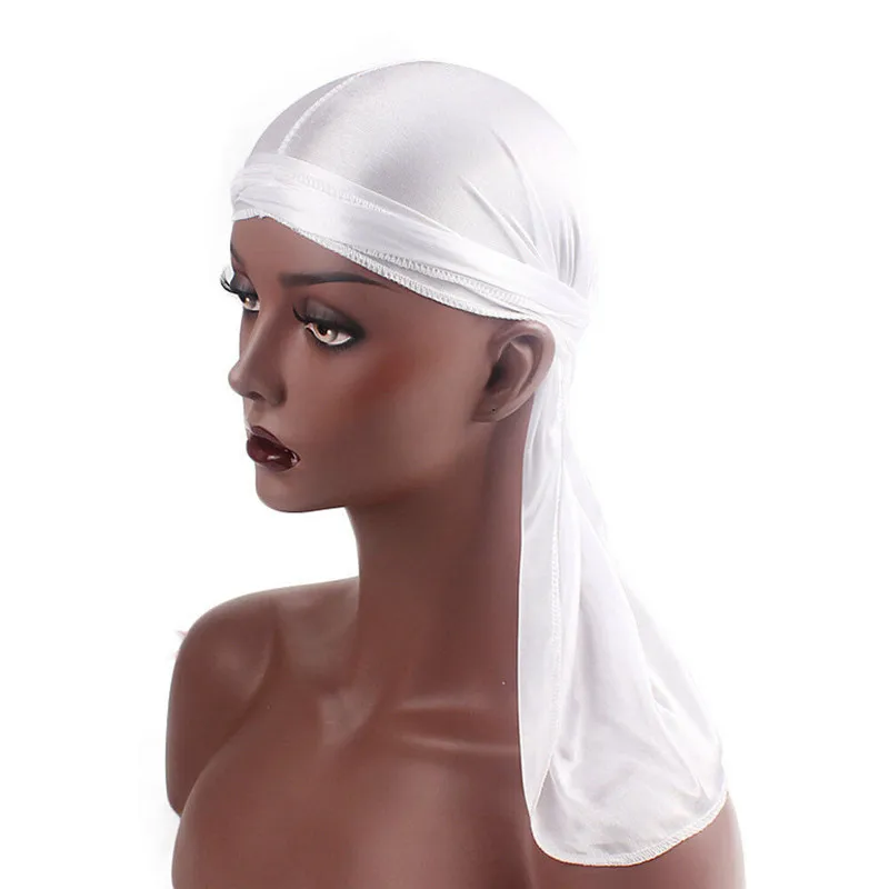 

Solid Men Satin Bandanna Turban Wigs Pirate Hat Men Women Silky Beanies Headwear Headband Solid Black Red White 9 Color
