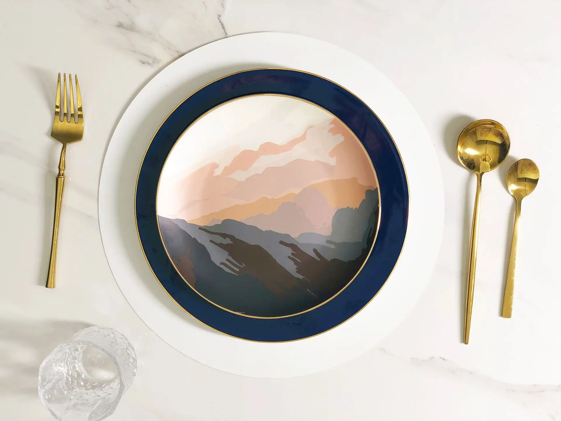 

Creative Simple Mountain Series Ceramic Plate Gold Light Luxury Dinner Plate Matte Ceramic Dim Sum Plate Sample Room Decoration