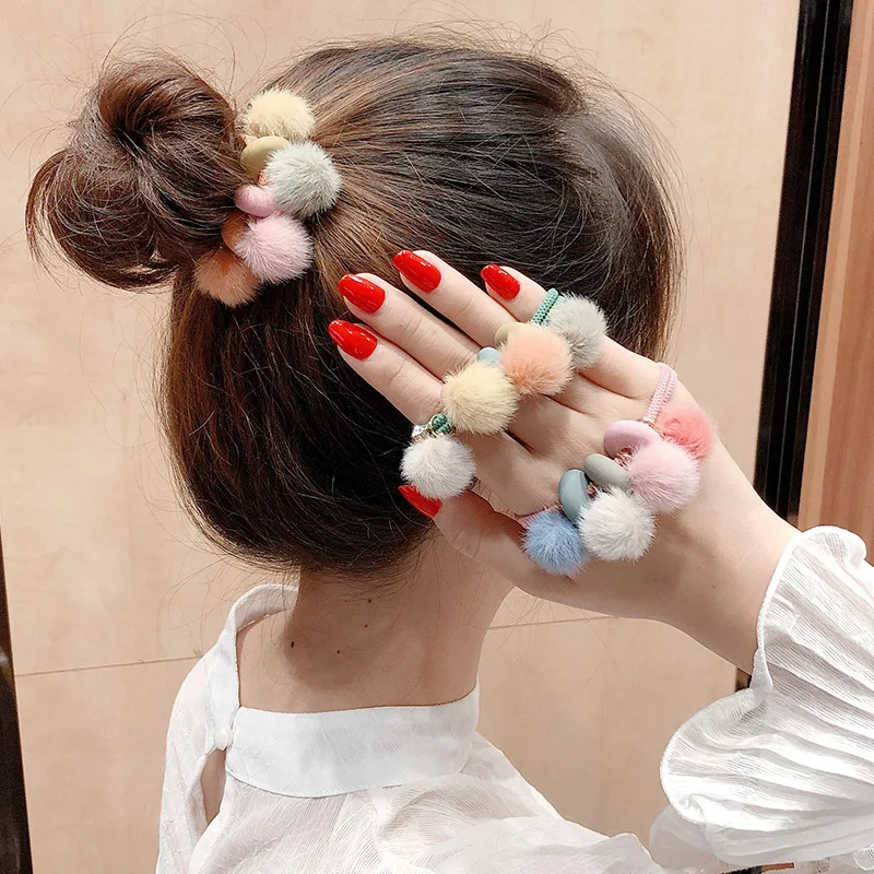 Простая красочная плюшевая резинка для волос с шариком женский головной убор