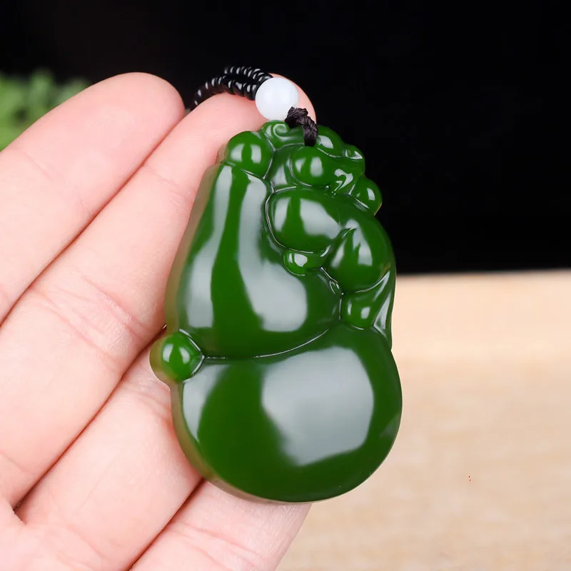 Китайская Натуральная Зеленая Нефритовая Тыква Ruyi кулон ожерелье ручной работы