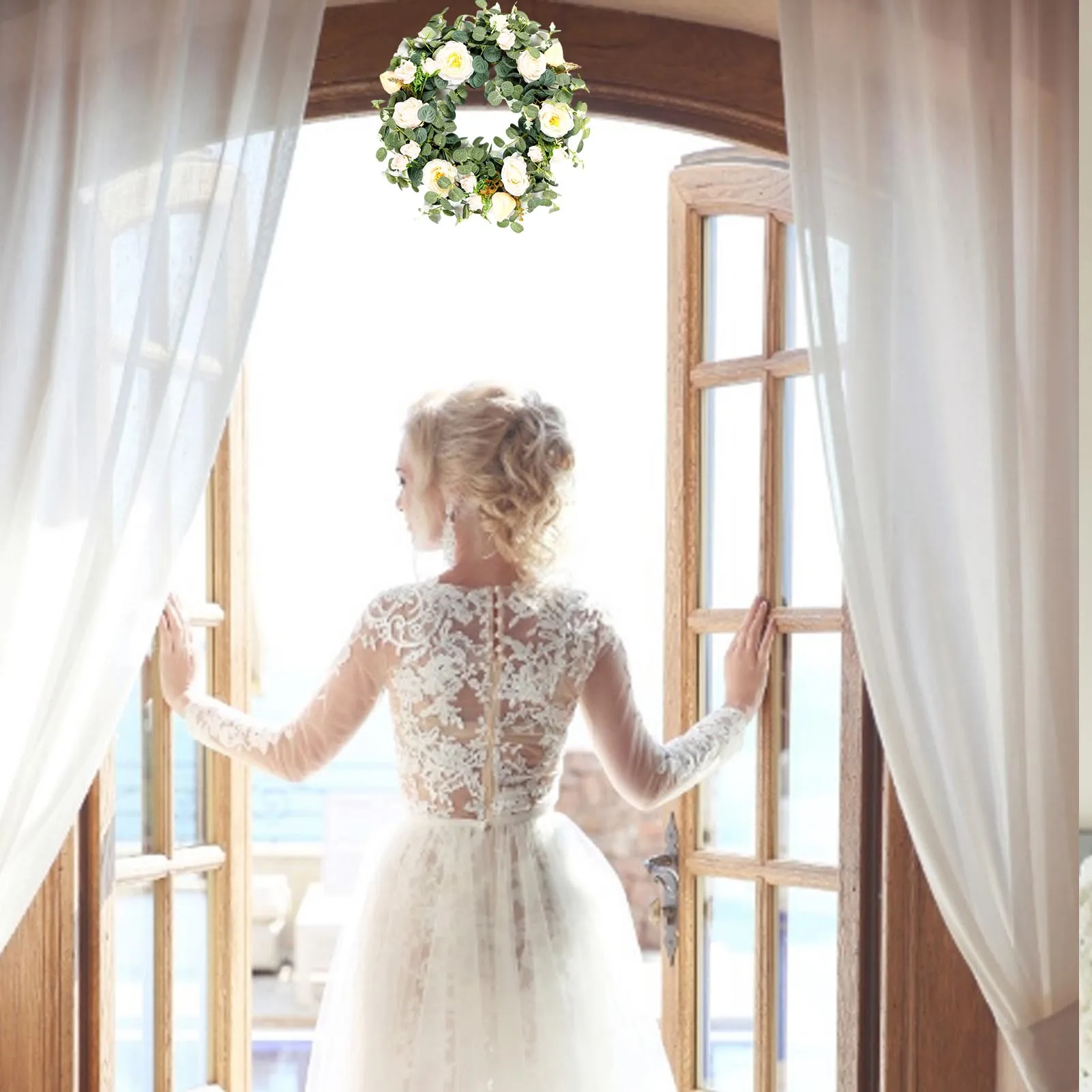 

Spring Artificial Flower Wreath Eucalyptus Garland Ornament Background Wall Window Decorative Wedding Party Supplies Home Decor