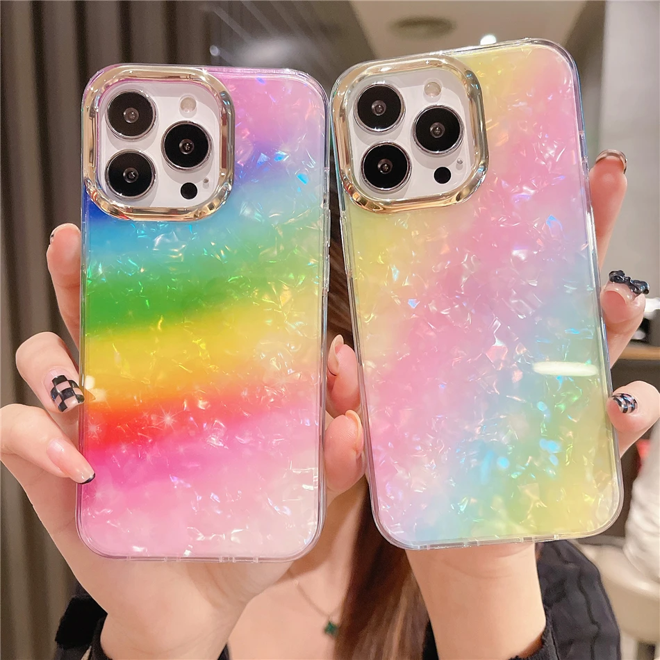 Cute Colorful Mermaid Scales Rainbow Shell Flower Phone Case for iPhone 11 12 13 Pro XS Max XR X 6s 7 8 Plus SE 22 Silicon Cover images - 6