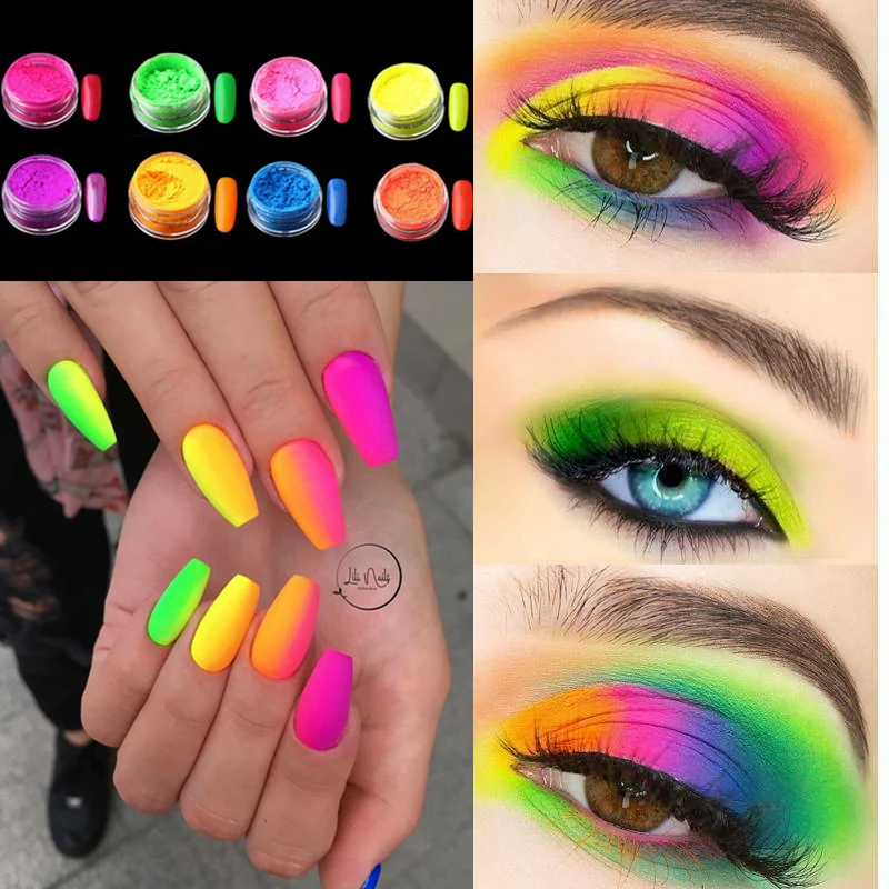 

8 Jars Neon Pigment Powder Set Fluorescent Nail Glitter Makeup Eye Powder Manicure for Nails Decoration Nails Dust Paillettes